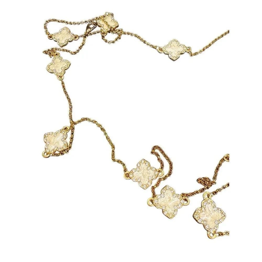 Nordstrom gold and cream stone clover layering necklace